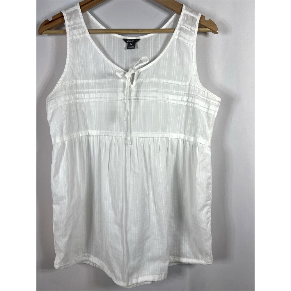 Eddie Bauer White Lightweight 100%Cotton Sleeveless Baby Doll Top Size‎ Medium